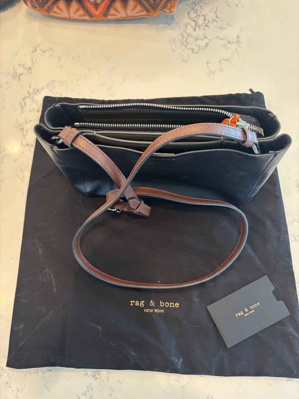 rag & bone Black Leather Crossbody with Brown Strap and Silver Hardware